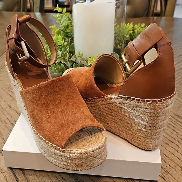 Brown Suede Espadrille Wedge Platforms Sandals Size 7.5 Marc Fisher - Picture 12 of 12